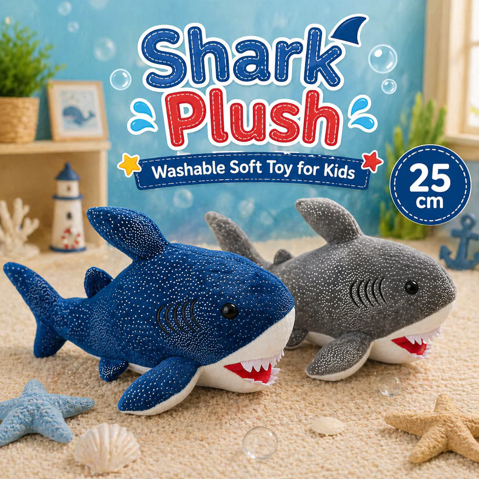 Shark Plush Washable Soft Toy for Kids | 25cm (Random Color)