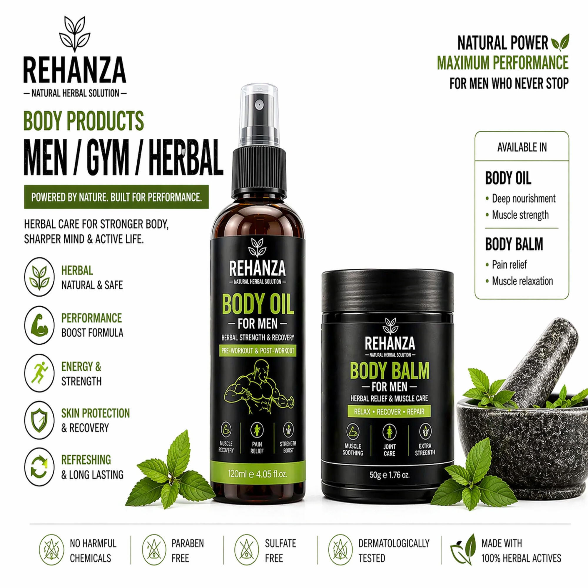 Rehanza Herbal Muscle Relief Duo (Oil + Balm Combo)
