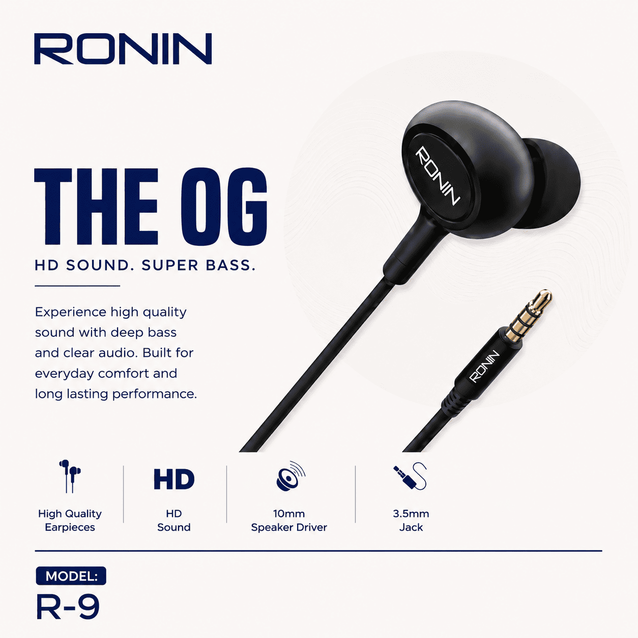 Ronin R9 The OG Wired Earphones – HD Sound Super Bass