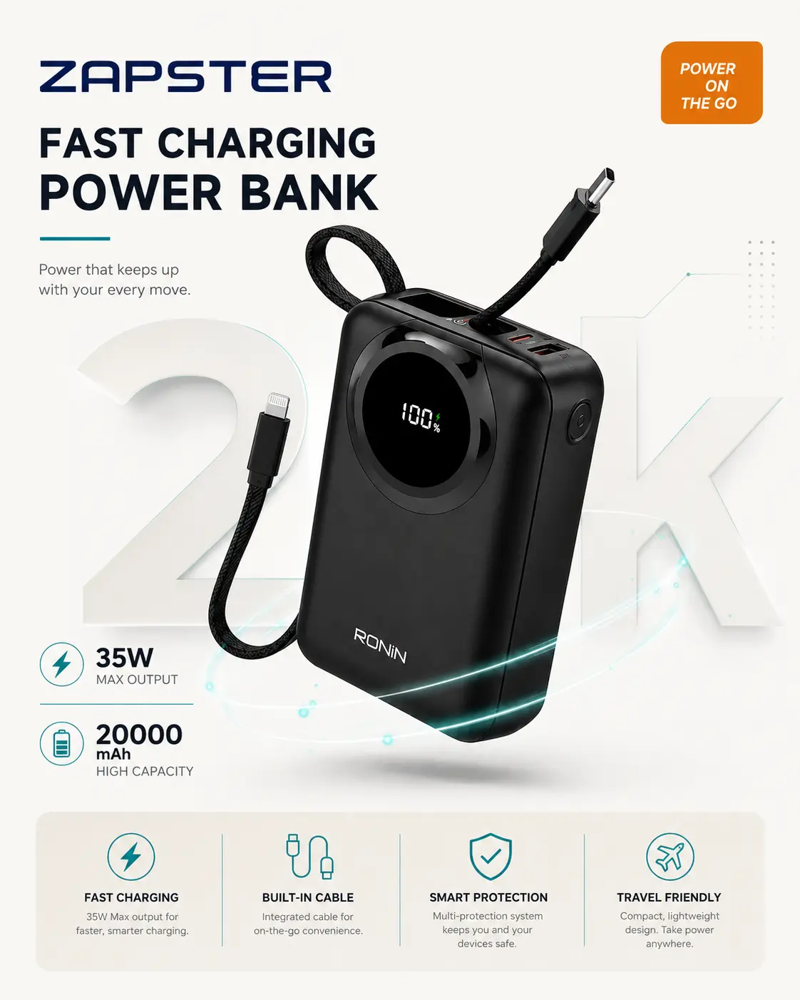 Ronin Zapster 20000mAh Power Bank – 35W Max Output