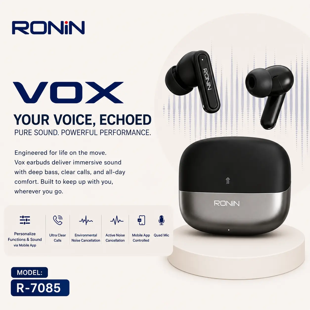 Ronin VOX Wireless Earbuds – ANC + ENC