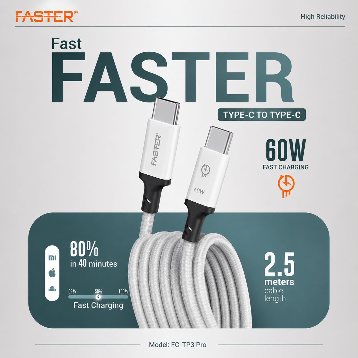 FASTER FC-TP3 Pro 60W Type-C to Type-C Fast Charging Cable