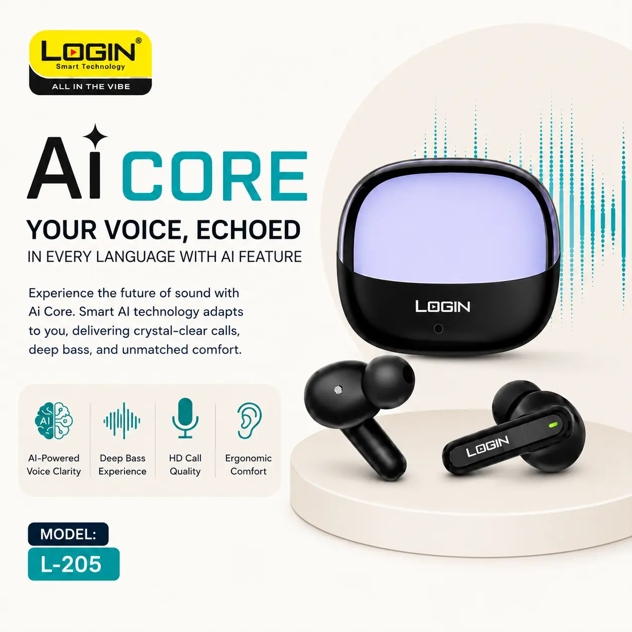 Login AI Core L-205 Wireless Earbuds – ANC + ENC