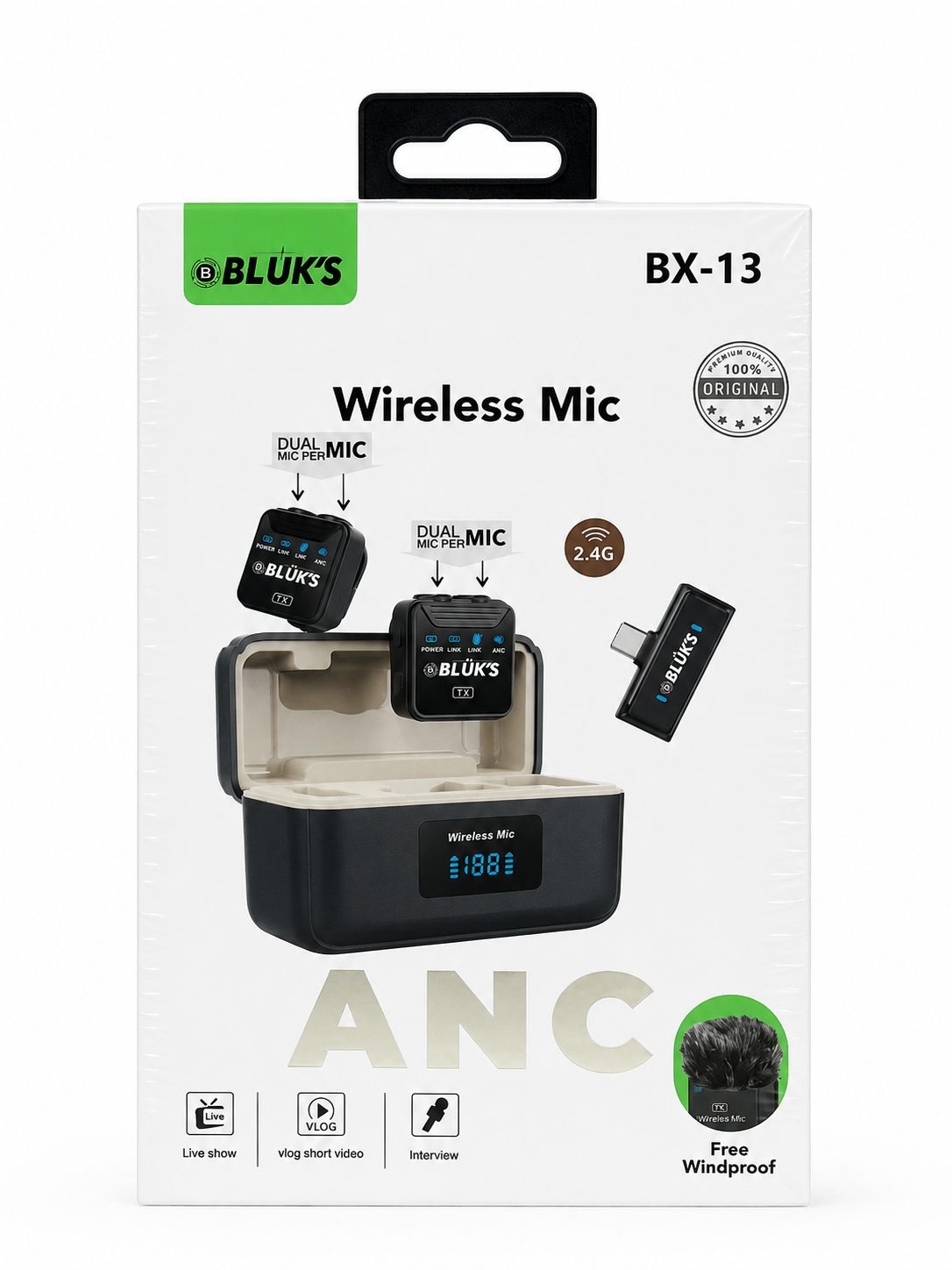 BLUK'S BX-13 Wireless Microphone with ANC & Dual Mic System