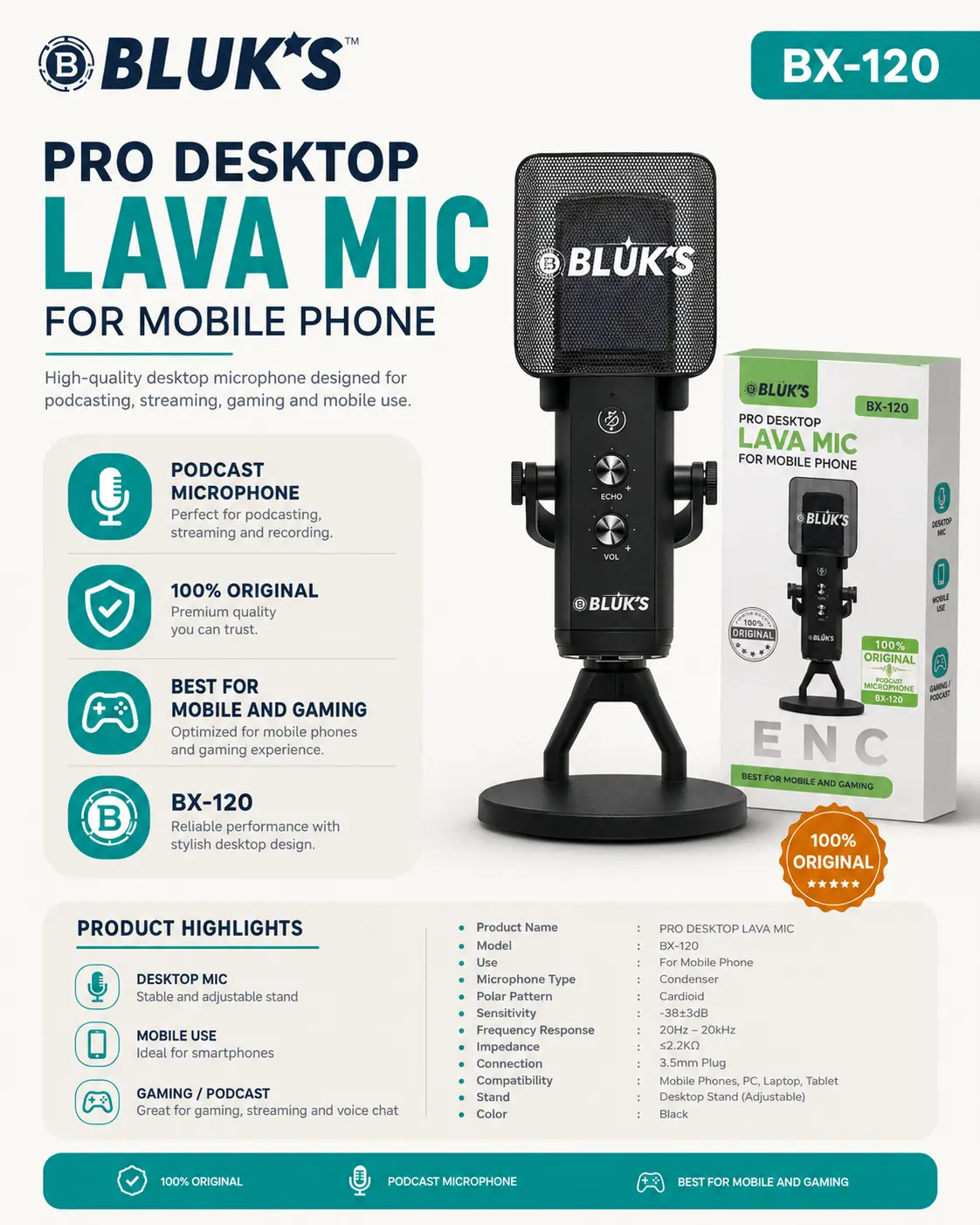 BLUK’S BX-120 Pro Desktop Lava Mic 