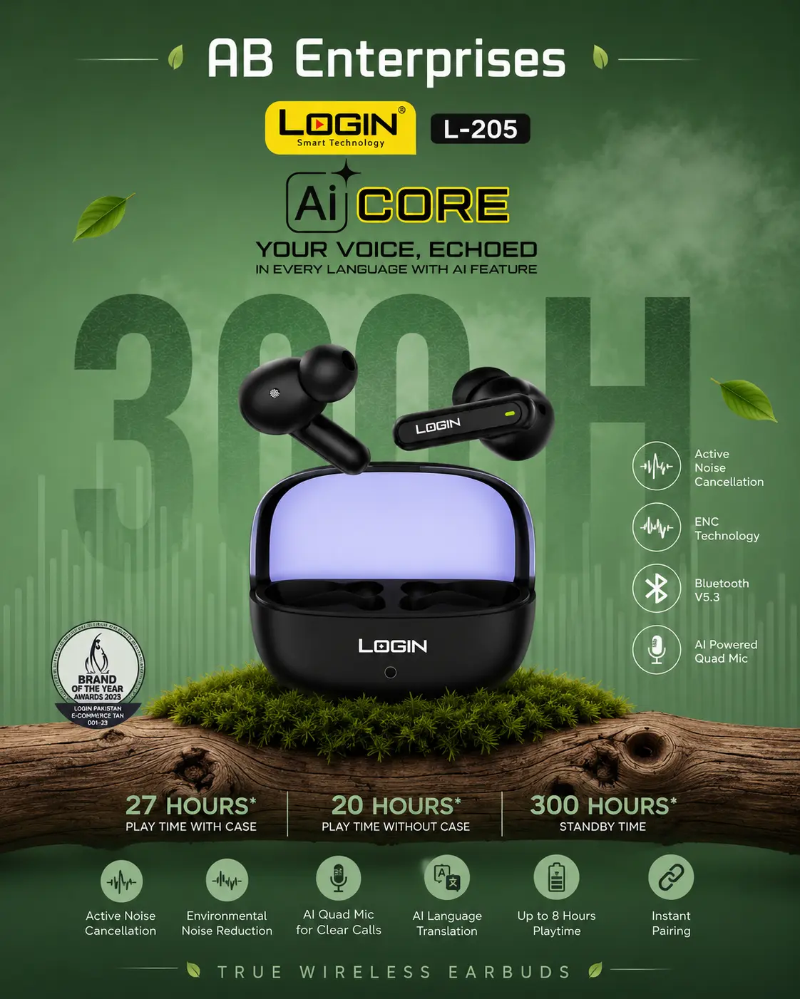 Login AI Core L-205 Wireless Earbuds – ANC + ENC