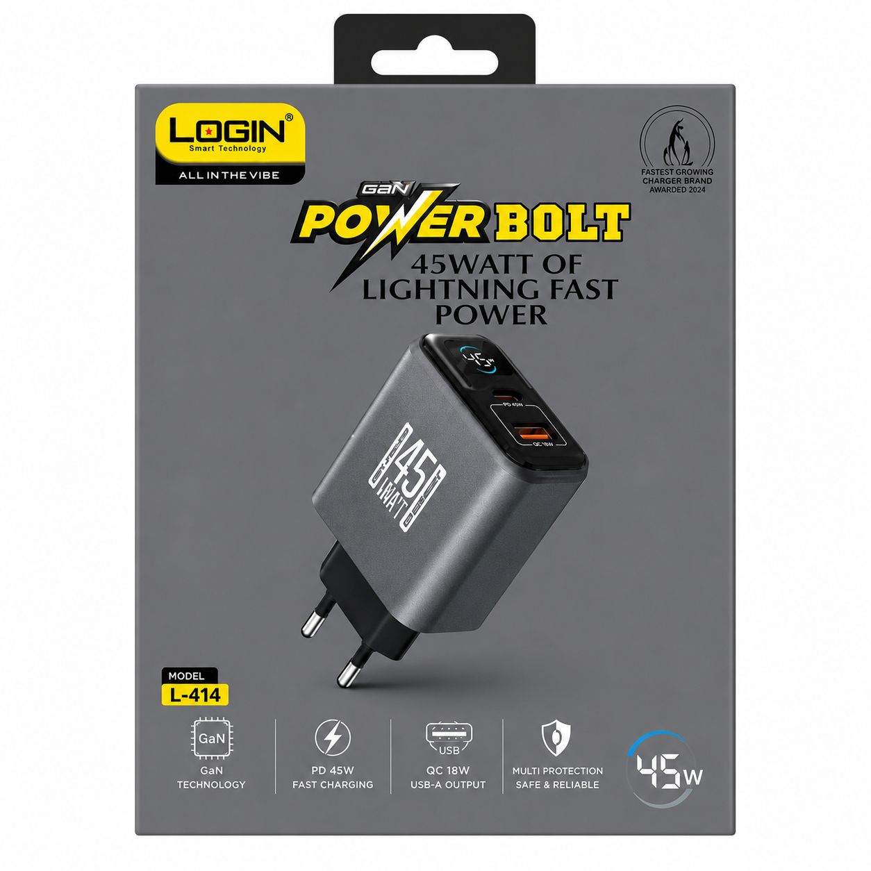 LOGIN L-414 GaN Power Bolt 45W Fast Charger