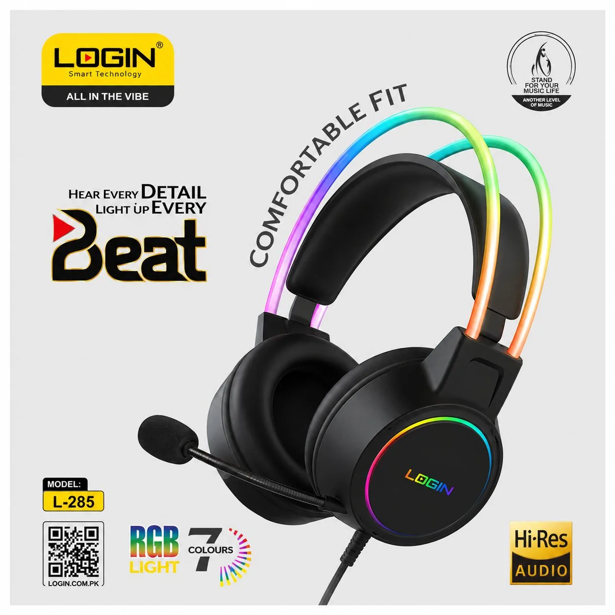 Login Beat L-285 RGB Gaming Headphones – Hi-Res Audio
