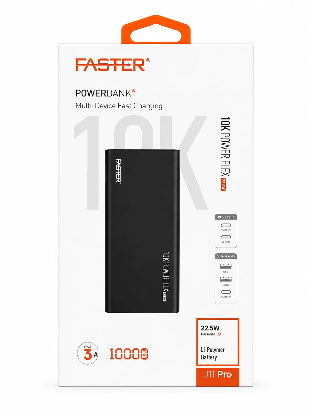 Faster J11 Pro 10K Power Flex Power Bank – 10000mAh