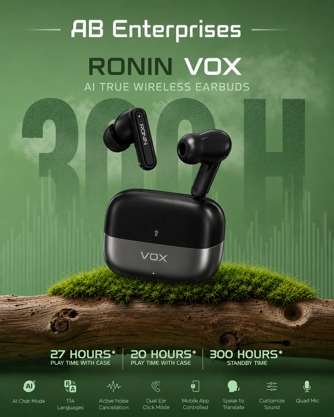 Ronin VOX Wireless Earbuds – ANC + ENC