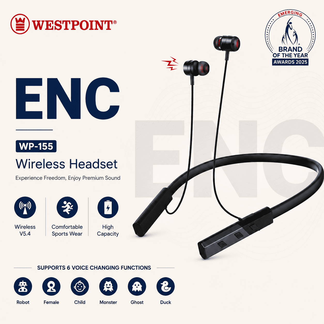 Westpoint WP-155 Wireless Headset – ENC Neckband