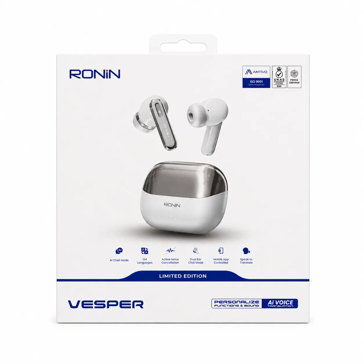 Ronin VESPER Limited Edition Wireless Earbuds – AI Voice Translation