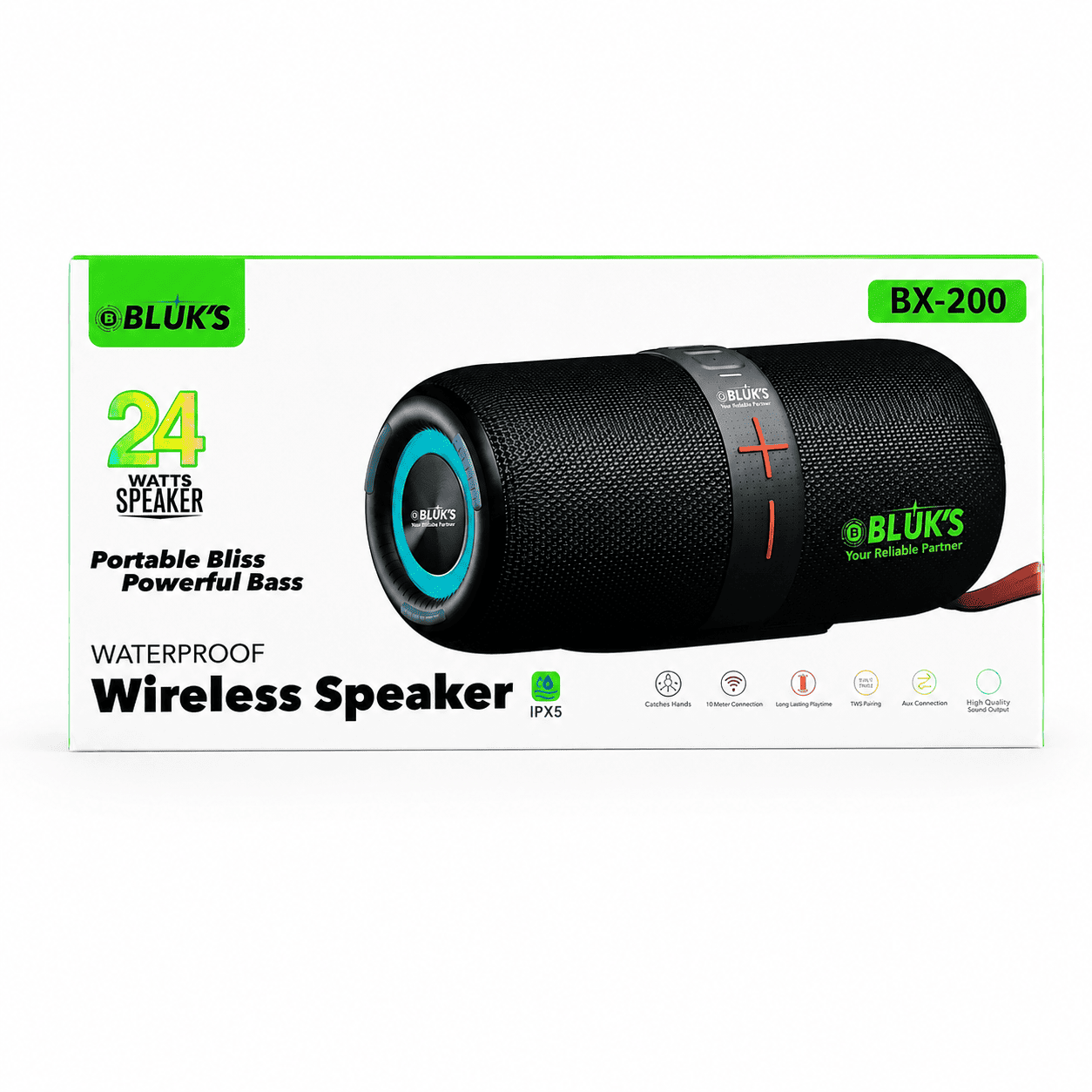 BLUK'S BX-200 Wireless Speaker – 24W Powerful Bass | Waterproof IPX5 Portable Bluetooth Speaker