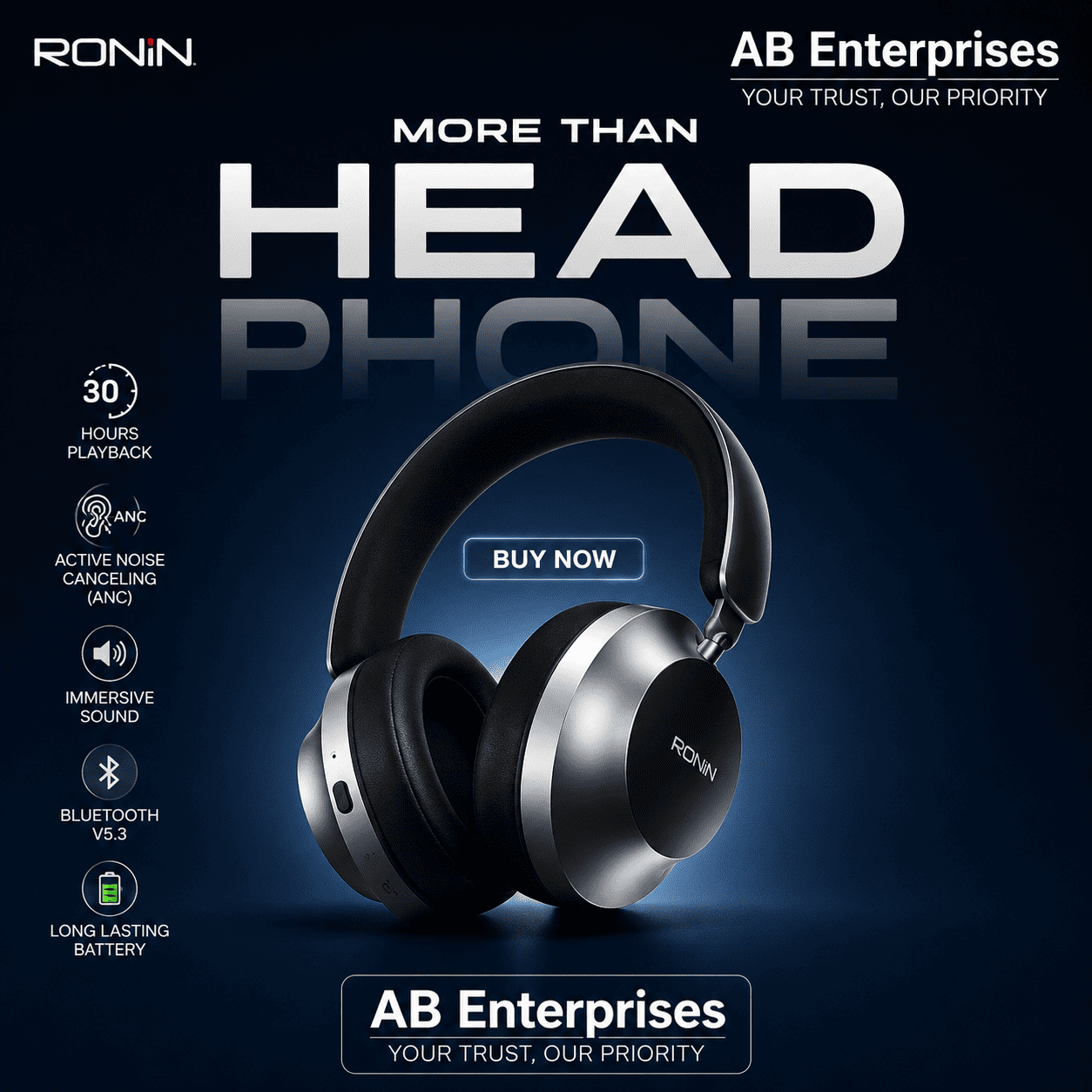 Ronin Magnus R-1520 ANC Wireless Headphones – Immersive Sound & All-Day Comfort