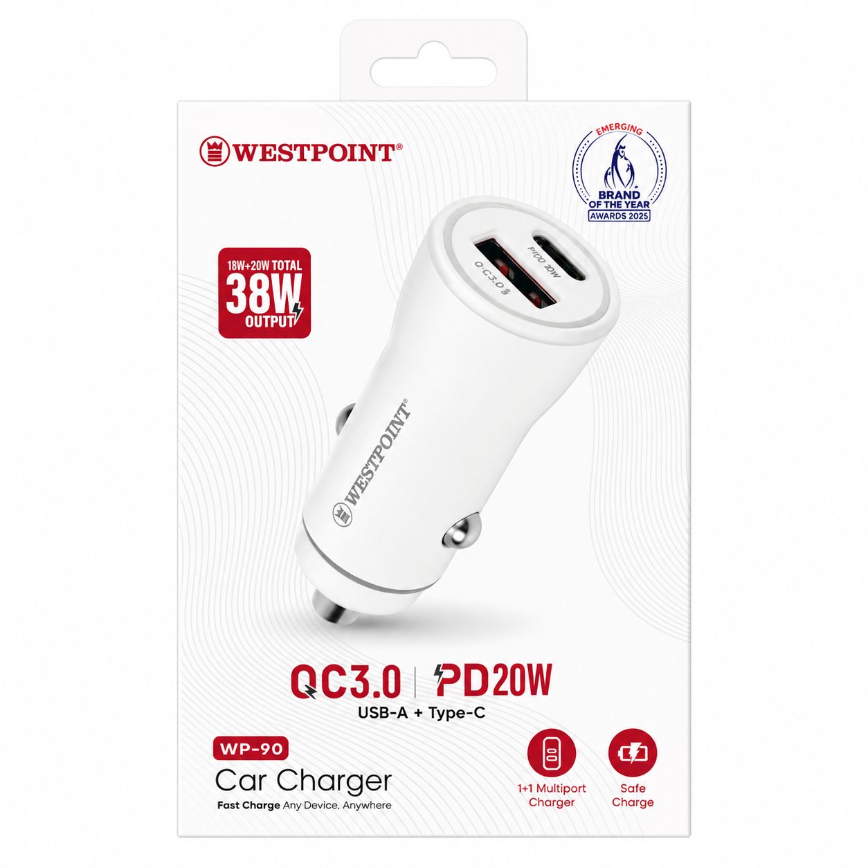 WESTPOINT WP-90 QC3.0 + PD20W Fast Car Charger